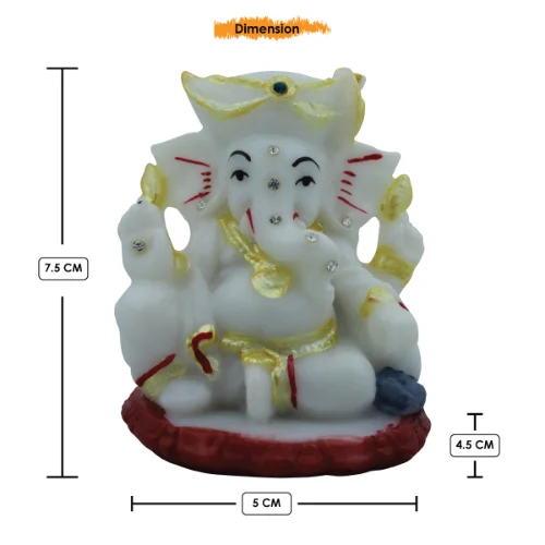 Car Dashboard Idols Lord Ganesha Sitting Idol Unique Design Best for Home Decor White Color Home Decor Showpiece and Gifts by HomeDecorKart and Karigaari India