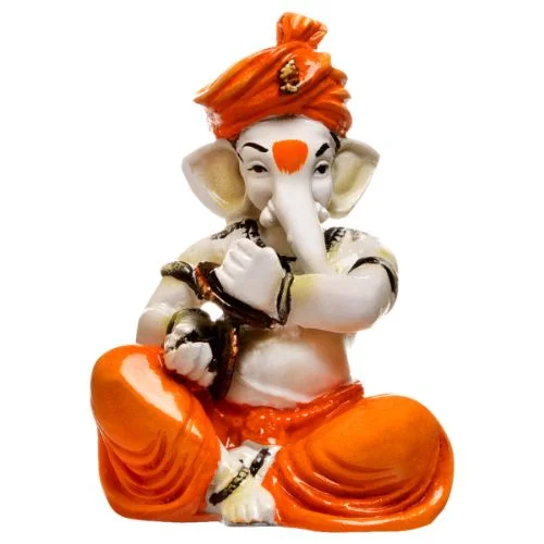 Ganesha Idols Unique Little Lord Ganesha Playing Manjira Idol Orange Best for Home Decor Home Decor Showpiece and Gifts by HomeDecorKart and Karigaari India