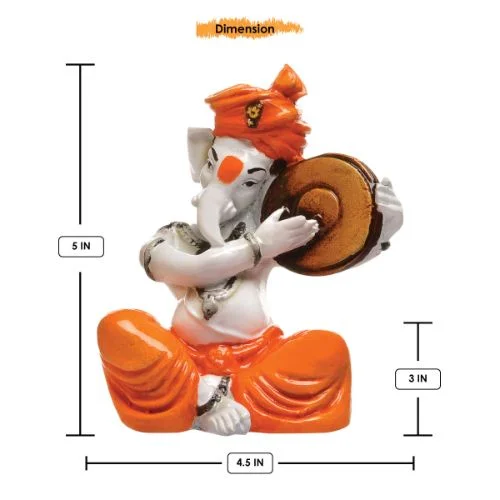 Ganesha Idols Unique Little Lord Ganesha Playing Dafli Idol Orange Best for Home Decor Home Decor Showpiece and Gifts by HomeDecorKart and Karigaari India