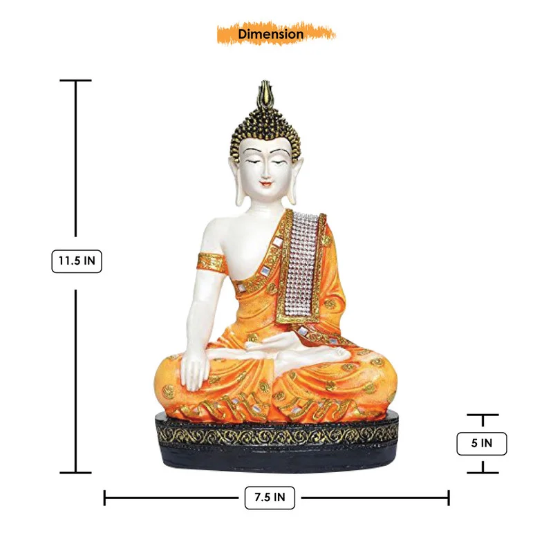 Buddha Idols Handcrafted Ployresin Lord Buddha Meditating Orange Colour  Statue Showpiece Home Decor/Office Decor/Spiritual Gift Home Decor Showpiece and Gifts by HomeDecorKart and Karigaari India