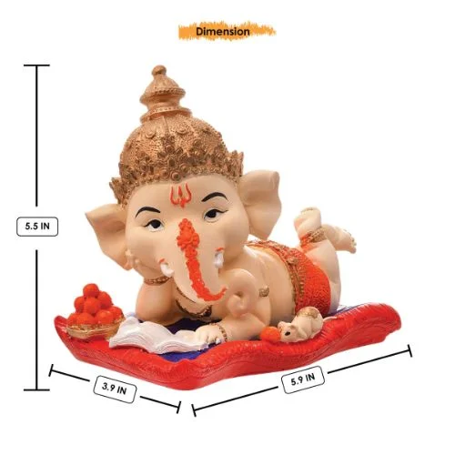 Ganesha Idols Lord Ganesha Sleeping With Mouse Idol Best & Unique Design Red Color for Home Decor Home Decor Showpiece and Gifts by HomeDecorKart and Karigaari India