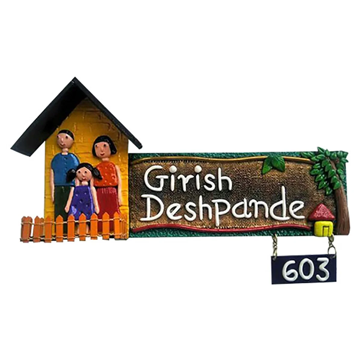 Home Decor Family Hut Durable Personalized Wooden Name Plate for House Sturdy Stylish Home Decor Showpiece and Gifts by HomeDecorKart and Karigaari India