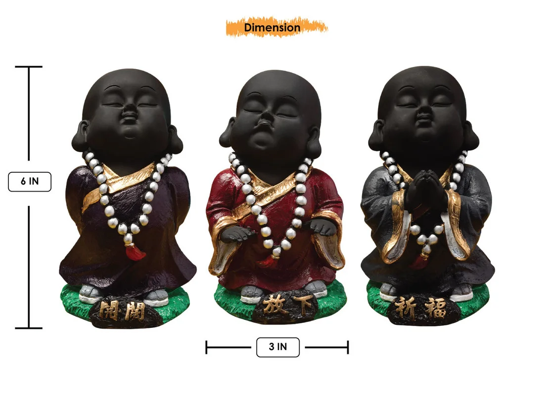 Buddha Idols Handcrafted Ployresin Standing And Praying  Lord Buddha Statue Three Brown And Red Colour Pieces Showpiece Home Decor/Office Decor/Spiritual Gift Home Decor Showpiece and Gifts by HomeDecorKart and Karigaari India