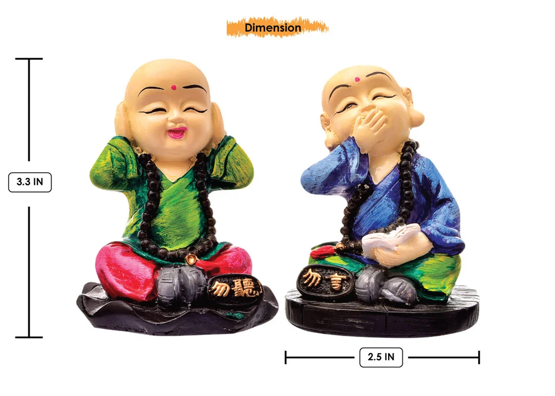 Buddha Idols Handcrafted Ployresin Sitting With Putting Fingers On Ears And Mouth Lord Buddha Statue Multicolour Showpiece Home Decor/Office Decor/Spiritual Gift, Two Pieces Home Decor Showpiece and Gifts by HomeDecorKart and Karigaari India