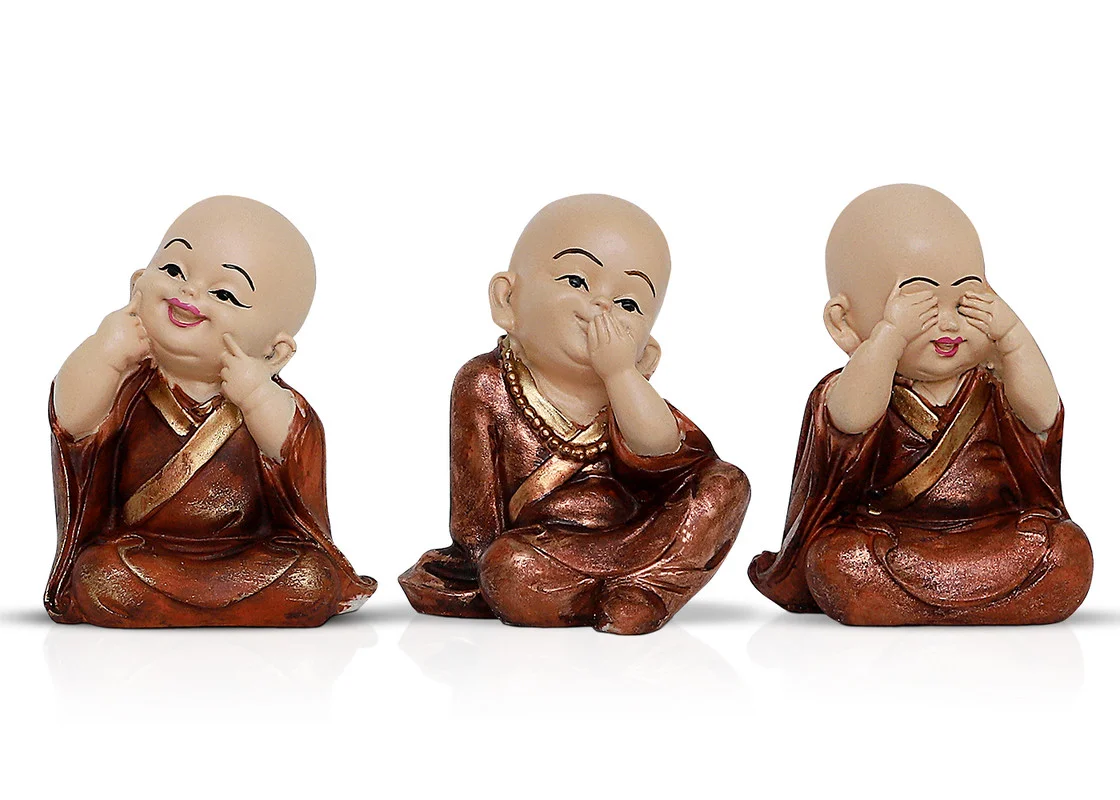 Buddha Idols Handcrafted Ployresin Lord Buddha Three Sitting Statues Wearing Shiny Brown Clothes Showpiece Home Decor/Office Decor/Spiritual Gift Home Decor Showpiece and Gifts by HomeDecorKart and Karigaari India