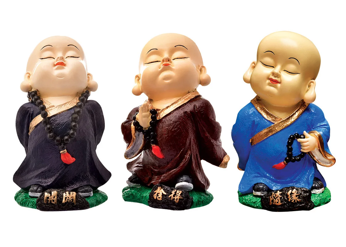 Buddha Idols Handcrafted Ployresin Standing, Thinking Brown, Blue Colour Three Lord Buddha Multicolour StatueS Showpiece Home Decor/Office Decor/Spiritual Gift Home Decor Showpiece and Gifts by HomeDecorKart and Karigaari India