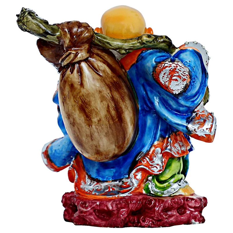 Buddha Idols Handcrafted Ployresin Lord Buddha Standing With Laughing Multicolour Statue Showpiece Home Decor/Office Decor/Spiritual Gift,Blue And White Home Decor Showpiece and Gifts by HomeDecorKart and Karigaari India