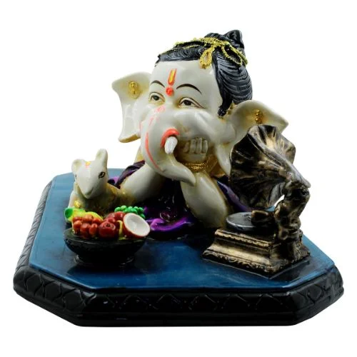 Ganesha Idols Bal Ganesh Sleeping with mouse Multicolor Idol for Home Decor Home Decor Showpiece and Gifts by HomeDecorKart and Karigaari India
