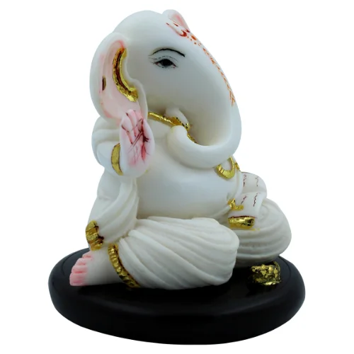 Car Dashboard Idols Lord Ganesha Sitting with Folding Legs White Color Idol for Home Decor Home Decor Showpiece and Gifts by HomeDecorKart and Karigaari India