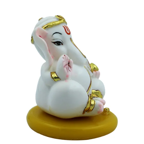 Car Dashboard Idols Small Lord Ganesha Sitting With Holding Modak in Hand White Color Idol for Home Decor Home Decor Showpiece and Gifts by HomeDecorKart and Karigaari India