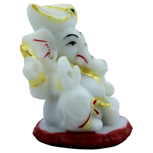 Car Dashboard Idols Lord Ganesha Sitting Idol Unique Design Best for Home Decor White Color Home Decor Showpiece and Gifts by HomeDecorKart and Karigaari India
