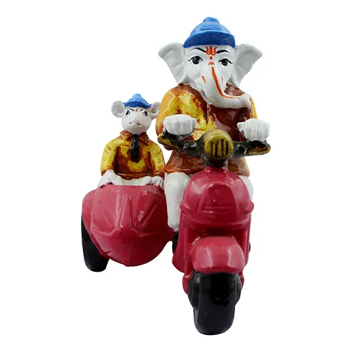 Car Dashboard Idols Unique Design Lord Ganesha Riding Scooter Idol Multicolor Best for Home Decor Home Decor Showpiece and Gifts by HomeDecorKart and Karigaari India
