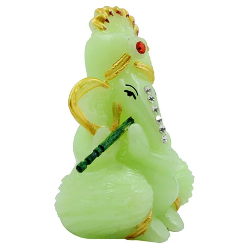 Car Dashboard Idols Small Unique Design Lord Ganesha Playing Flute Idol Green Color Best for Home Decor Home Decor Showpiece and Gifts by HomeDecorKart and Karigaari India