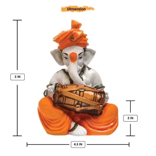 Ganesha Idols Unique Little Lord Ganesha Playing Dhol Idol Orange Best for Home Decor Home Decor Showpiece and Gifts by HomeDecorKart and Karigaari India