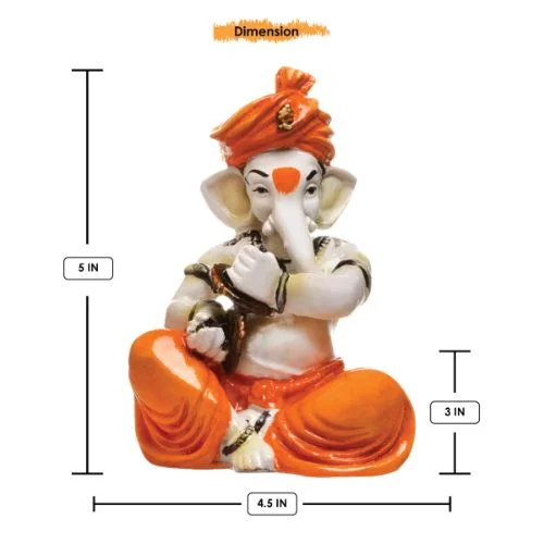 Ganesha Idols Unique Little Lord Ganesha Playing Manjira Idol Orange Best for Home Decor Home Decor Showpiece and Gifts by HomeDecorKart and Karigaari India