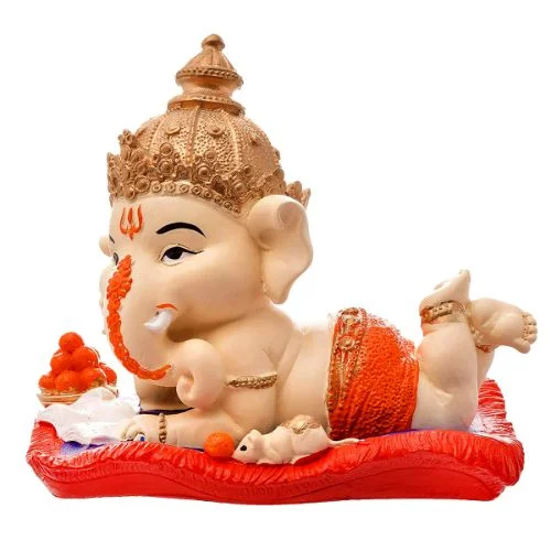 Ganesha Idols Lord Ganesha Sleeping With Mouse Idol Best & Unique Design Red Color for Home Decor Home Decor Showpiece and Gifts by HomeDecorKart and Karigaari India