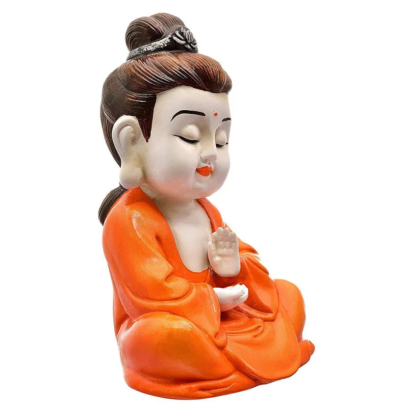 Buddha Idols Handcrafted Ployresin Orange Colour Sitting Lord Buddha Statues Showpiece Home Decor/Office Decor/Spiritual Gift Home Decor Showpiece and Gifts by HomeDecorKart and Karigaari India