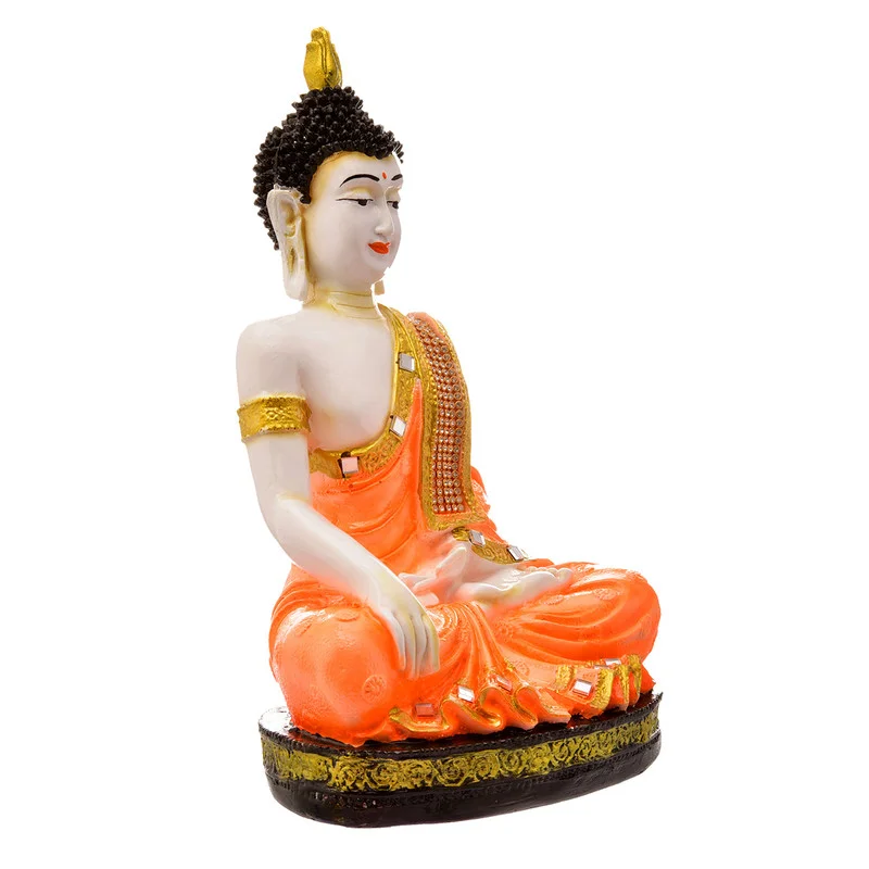 Buddha Idols Handcrafted Ployresin Lord Buddha Meditating Statue Sitting On Golden Colour Table Showpiece Home Decor/Office Decor/Spiritual Gift, Orange Colour Home Decor Showpiece and Gifts by HomeDecorKart and Karigaari India