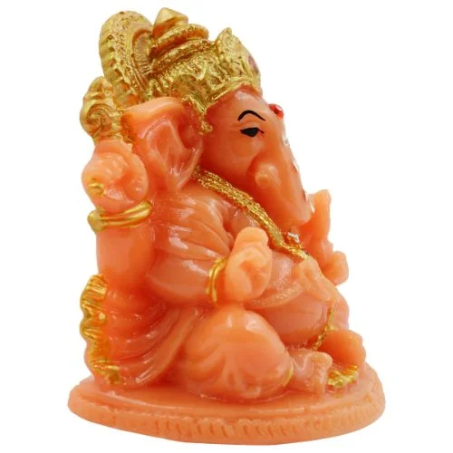 Car Dashboard Idols Lord Ganesha Sitting Idol Orange Colour for Home Decor Home Decor Showpiece and Gifts by HomeDecorKart and Karigaari India