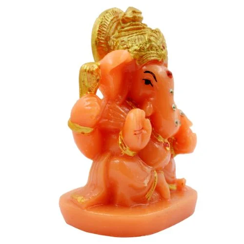 Car Dashboard Idols Small Lord Ganesha Sitting Idol Orange Colour for Home Decor Home Decor Showpiece and Gifts by HomeDecorKart and Karigaari India