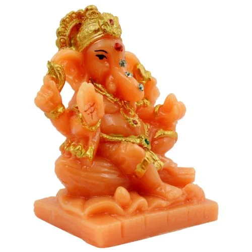 Car Dashboard Idols Lord Ganesha sitting Unique Orange Colour Idol for Home Decor Home Decor Showpiece and Gifts by HomeDecorKart and Karigaari India
