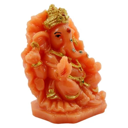 Car Dashboard Idols Lord Ganesha sitting On Sihansan Crown Orange Colour Idol for Home Decor Home Decor Showpiece and Gifts by HomeDecorKart and Karigaari India