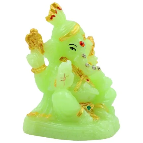 Car Dashboard Idols Small Lord Ganesha sitting Unique Crystal Green Colour Idol with Golden Ornaments for Home Decor Home Decor Showpiece and Gifts by HomeDecorKart and Karigaari India