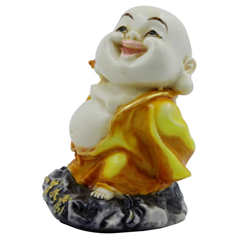 Buddha Idols Handcrafted Ployresin Lord Buddha Standing On Stone And Laughing Statue Showpiece Home Decor/Office Decor/Spiritual Gift, Yellow Home Decor Showpiece and Gifts by HomeDecorKart and Karigaari India