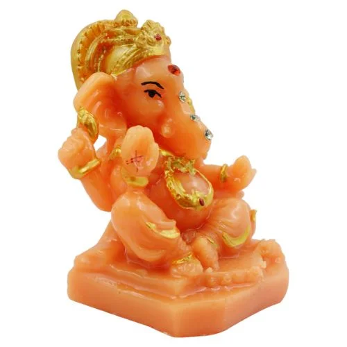 Car Dashboard Idols Small Lord Ganesha Wearing ornaments And Sitting Orange Colour Idol for Home Decor Home Decor Showpiece and Gifts by HomeDecorKart and Karigaari India