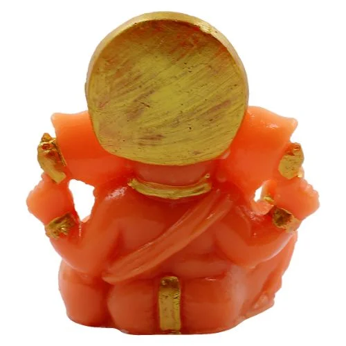 Car Dashboard Idols Lord Ganesha sitting Wearing Golden Crown Orange Colour Idol for Home Decor Home Decor Showpiece and Gifts by HomeDecorKart and Karigaari India