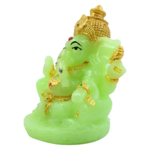 Car Dashboard Idols Lord Ganesha Wearing ornaments And Sitting Crystal Green Colour Idol for Home Decor Home Decor Showpiece and Gifts by HomeDecorKart and Karigaari India