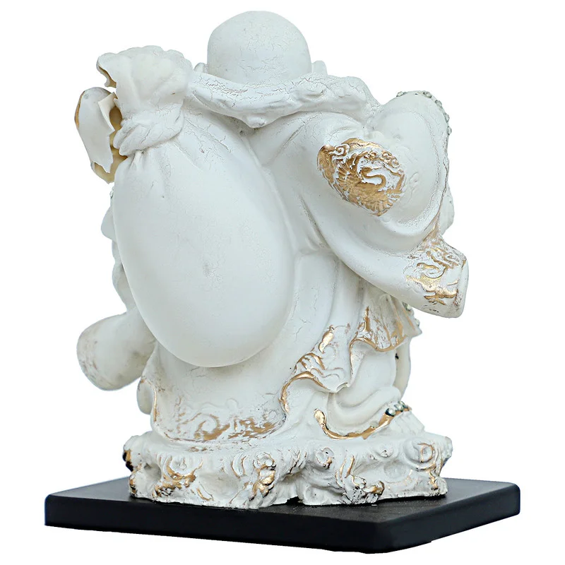 Buddha Idols Handcrafted Ployresin Lord Buddha  Standing With Laughing White Colour With Golden Border Statue Showpiece Home Decor/Office Decor/Spiritual Gift Home Decor Showpiece and Gifts by HomeDecorKart and Karigaari India