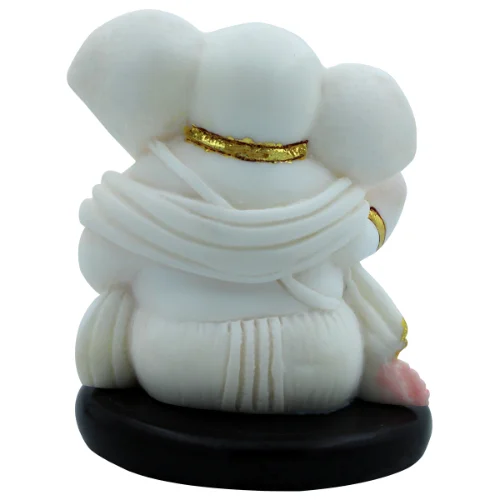 Car Dashboard Idols Lord Ganesha Sitting with Folding Legs White Color Idol for Home Decor Home Decor Showpiece and Gifts by HomeDecorKart and Karigaari India