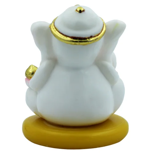 Car Dashboard Idols Small Lord Ganesha Sitting With Holding Modak in Hand White Color Idol for Home Decor Home Decor Showpiece and Gifts by HomeDecorKart and Karigaari India