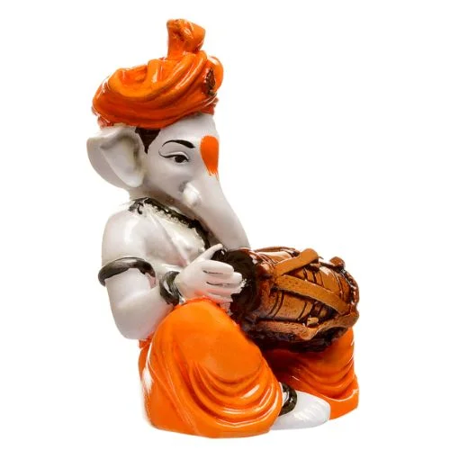 Ganesha Idols Unique Little Lord Ganesha Playing Dhol Idol Orange Best for Home Decor Home Decor Showpiece and Gifts by HomeDecorKart and Karigaari India