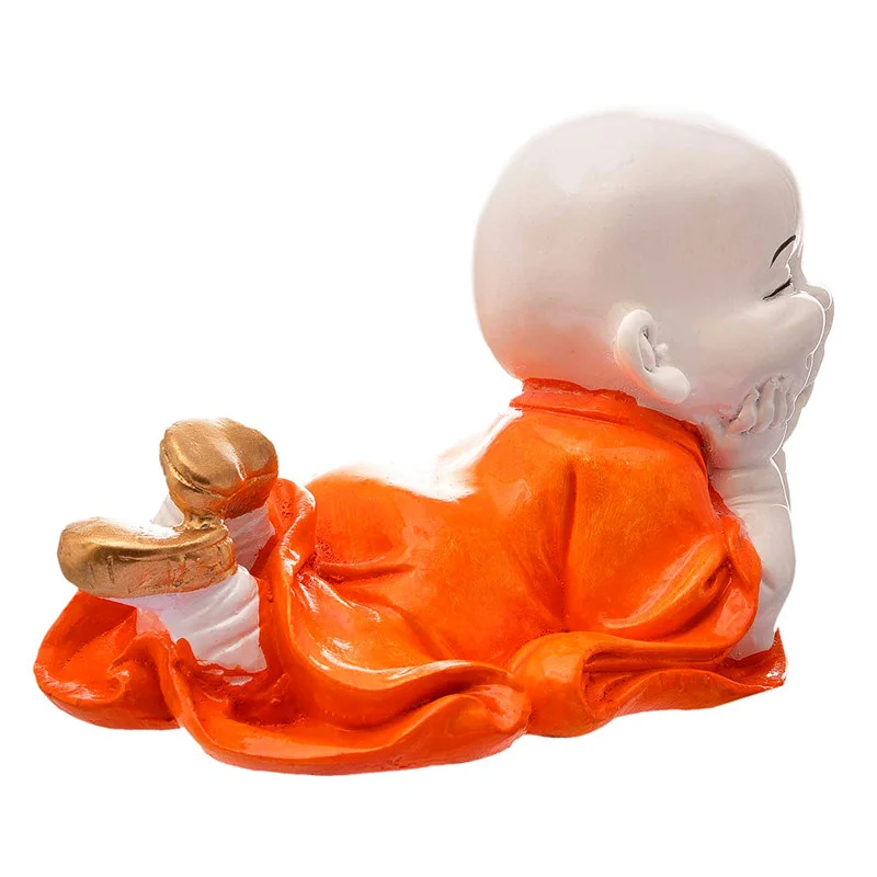 Buddha Idols Handcrafted Ployresin Lord Buddha Sleeping With Putting Hand On Chicks Orange Colour  Statue Showpiece Home Decor/Office Decor/Spiritual Gift Home Decor Showpiece and Gifts by HomeDecorKart and Karigaari India