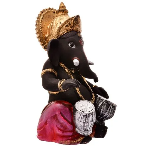 Ganesha Idols Unique Design Little Lord Ganesha Playing Tabla Idol Black Color Best Item for Home Decor Home Decor Showpiece and Gifts by HomeDecorKart and Karigaari India