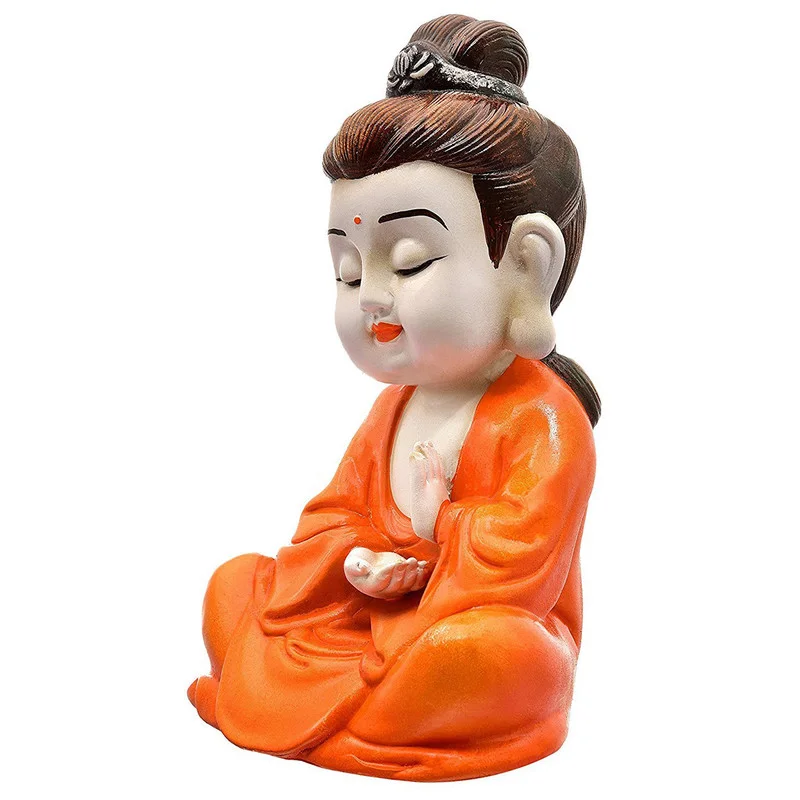 Buddha Idols Handcrafted Ployresin Orange Colour Sitting Lord Buddha Statues Showpiece Home Decor/Office Decor/Spiritual Gift Home Decor Showpiece and Gifts by HomeDecorKart and Karigaari India