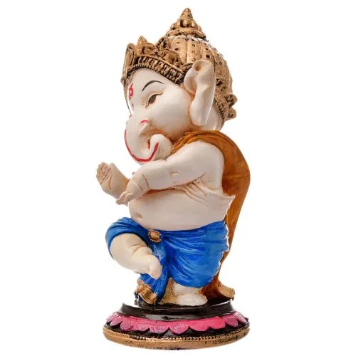 Ganesha Idols Unique Little Lord Ganesha Sitting Wearing Blue Dhoti Best Item for Home Decor Multicolor Home Decor Showpiece and Gifts by HomeDecorKart and Karigaari India