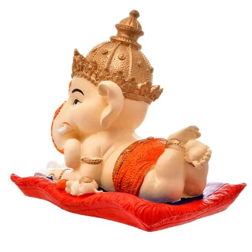 Ganesha Idols Lord Ganesha Sleeping With Mouse Idol Best & Unique Design Red Color for Home Decor Home Decor Showpiece and Gifts by HomeDecorKart and Karigaari India