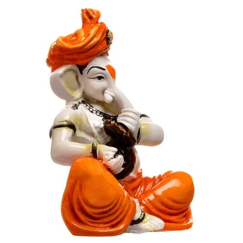 Ganesha Idols Unique Little Lord Ganesha Playing Manjira Idol Orange Best for Home Decor Home Decor Showpiece and Gifts by HomeDecorKart and Karigaari India