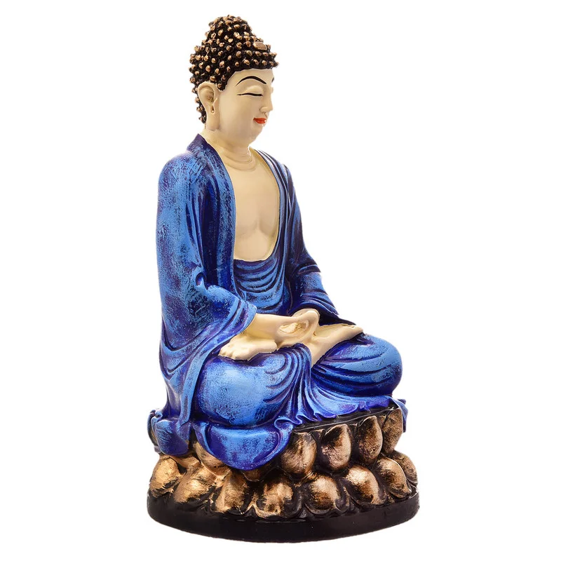 Buddha Idols Handcrafted Ployresin Lord Buddha Meditating Statue Sitting On Lotus Showpiece Home Decor/Office Decor/Spiritual Gift, Blue Home Decor Showpiece and Gifts by HomeDecorKart and Karigaari India