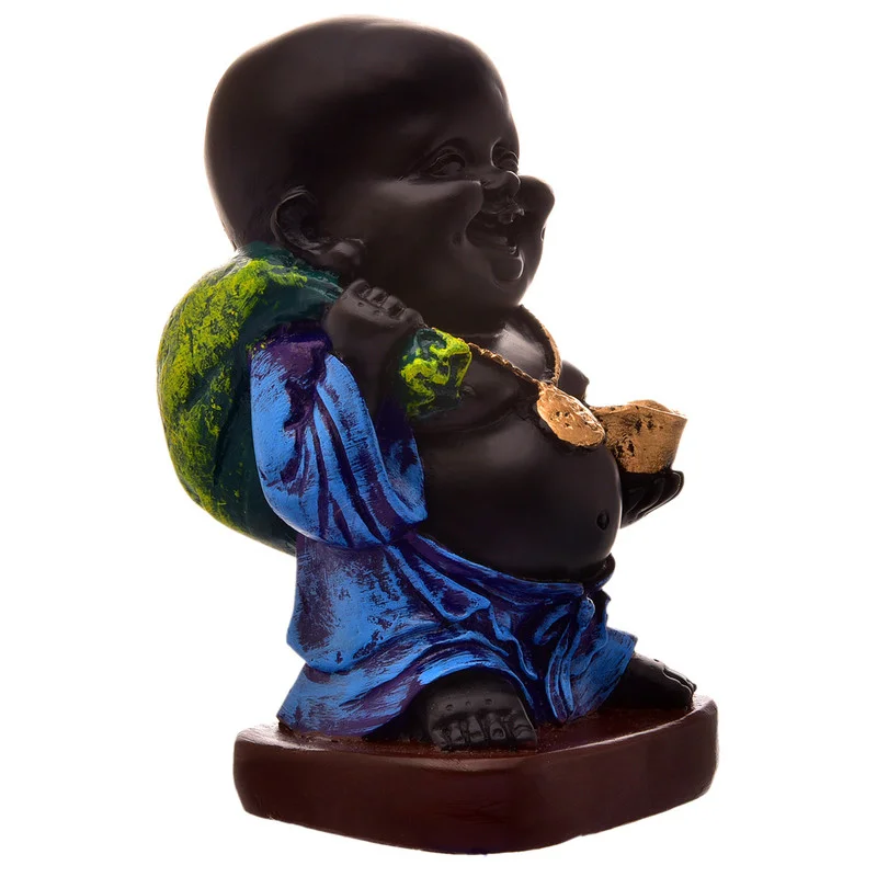 Buddha Idols Handcrafted Ployresin Lord Buddha Laughing Statue  Showpiece Home Decor/Office Decor/Spiritual Gift, Blue And Black Colour Home Decor Showpiece and Gifts by HomeDecorKart and Karigaari India