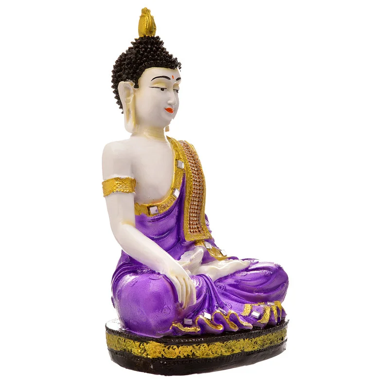 Buddha Idols Handcrafted Ployresin Lord Buddha Purple Colour Meditating Sitting Statue Sitting On Golden Colour Table Showpiece Home Decor/Office Decor/Spiritual Gift Home Decor Showpiece and Gifts by HomeDecorKart and Karigaari India