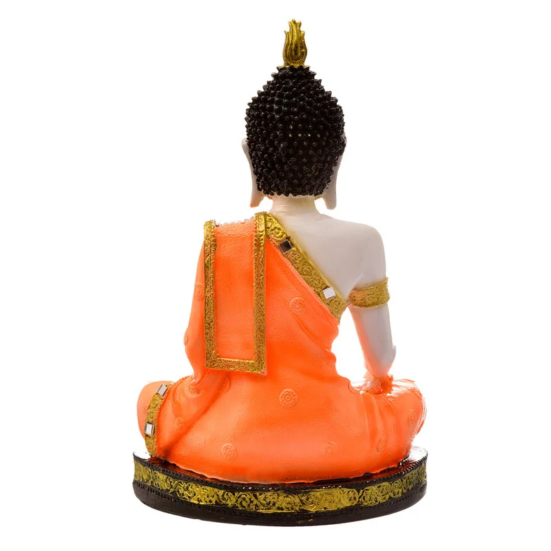 Buddha Idols Handcrafted Ployresin Lord Buddha Meditating Statue Sitting On Golden Colour Table Showpiece Home Decor/Office Decor/Spiritual Gift, Orange Colour Home Decor Showpiece and Gifts by HomeDecorKart and Karigaari India