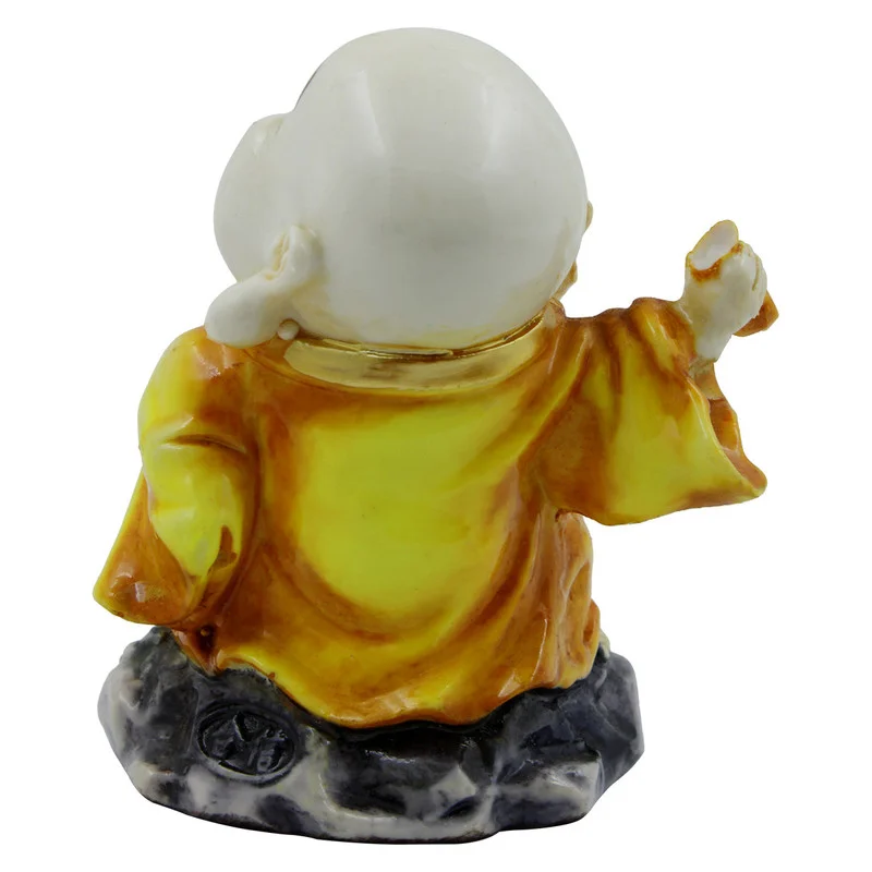 Buddha Idols Handcrafted Ployresin Lord Buddha Standing On Stone And Laughing Statue Showpiece Home Decor/Office Decor/Spiritual Gift, Yellow Home Decor Showpiece and Gifts by HomeDecorKart and Karigaari India