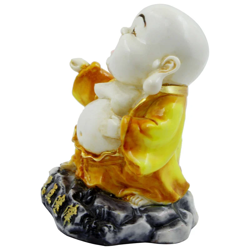 Buddha Idols Handcrafted Ployresin Lord Buddha Standing, Laughing White And Yellow Statue Showpiece Home Decor/Office Decor/Spiritual Gift Home Decor Showpiece and Gifts by HomeDecorKart and Karigaari India