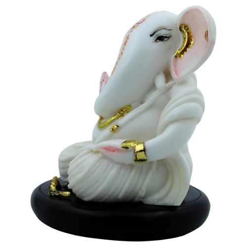 Car Dashboard Idols Lord Ganesha Sitting with Folding Legs White Color Idol for Home Decor Home Decor Showpiece and Gifts by HomeDecorKart and Karigaari India