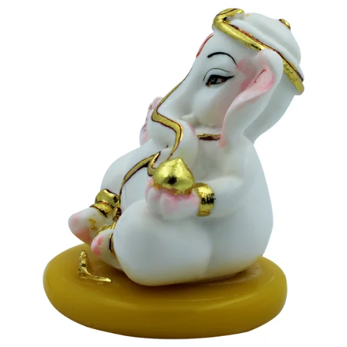 Car Dashboard Idols Small Lord Ganesha Sitting With Holding Modak in Hand White Color Idol for Home Decor Home Decor Showpiece and Gifts by HomeDecorKart and Karigaari India