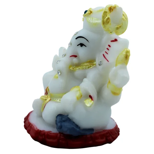 Car Dashboard Idols Lord Ganesha Sitting Idol Unique Design Best for Home Decor White Color Home Decor Showpiece and Gifts by HomeDecorKart and Karigaari India